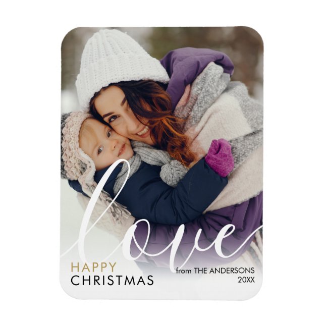 Imán Script de Foto de Navidad Feliz Moderno Chic Amor (Vertical)