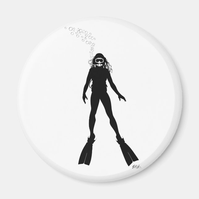 Imán Scuba Diver Silhouette (Mujer) (Frente)