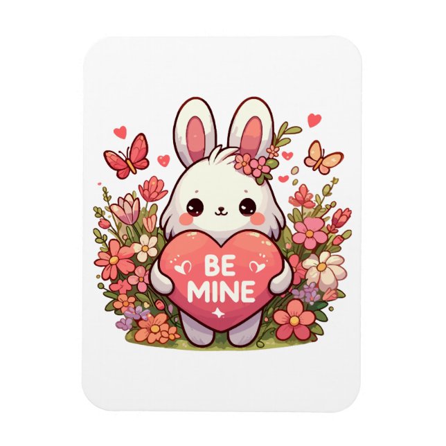 Imán sé mío, conejo divertido del día de San Valentín (Vertical)