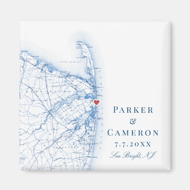 Imán Sea Bright New Jersey Map Elegant Wedding Favor (Frente)
