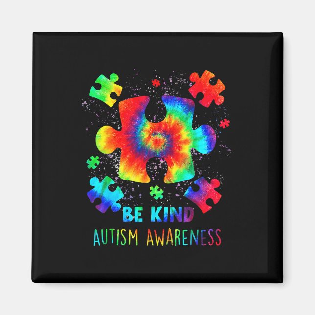 Imán Sea Kind Puzzle Pieces Tie Dye Autism Conciencia (Frente)