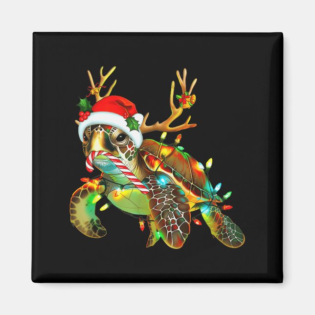 Imán Sea Turtle Christmas Lights Santa Hat Merry Christ (Frente)