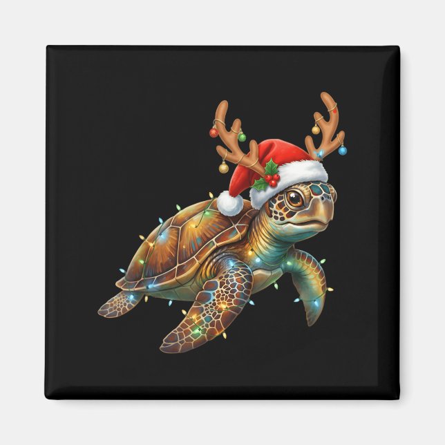 Imán Sea Turtle Christmas Lights Santa Hat Merry Christ (Frente)