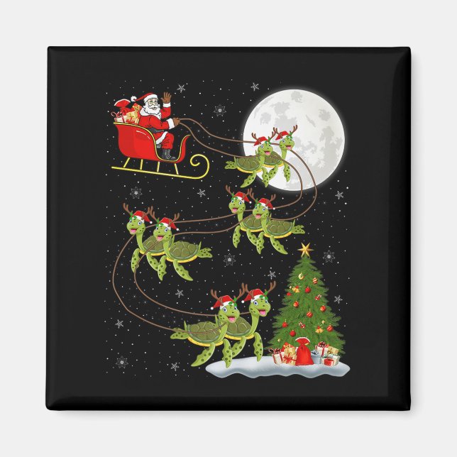 Imán Sea Turtle Santa Sleigh Flying Funny Magical Chris (Frente)
