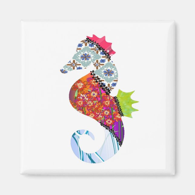 Imán Seahorse Patchwork Mascota Magnet (Frente)