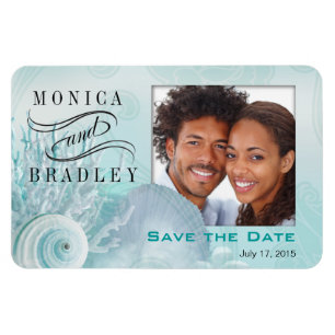 Imán Seashell Dreams Beach Photo Save the Date Aqua