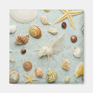 Imán Seashells clasificados en fondo azul