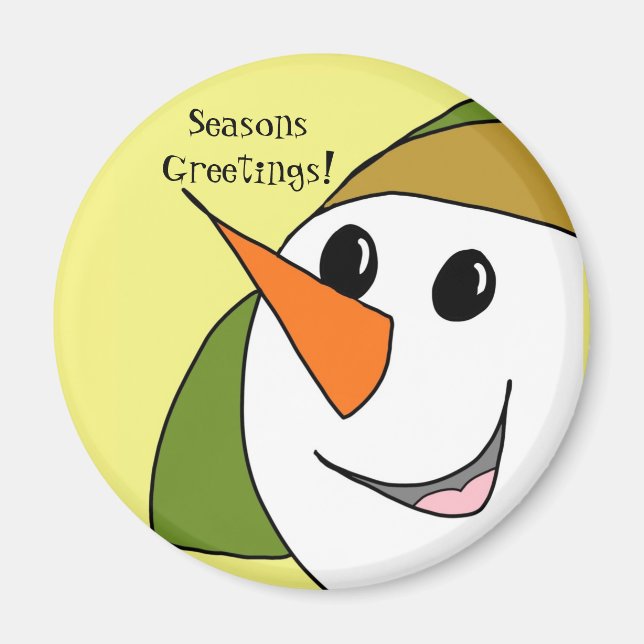Imán Seasons Greetings Sonriendo Snowman Magnet (Frente)