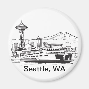 Imán Seattle Ferry Washington State Line Art