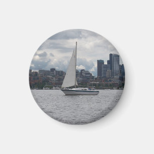 Imán Seattle Sailboat Cityscape Magnet
