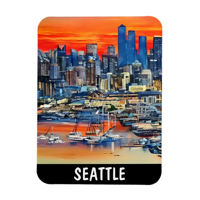 Imán Seattle Washington Cityscape Sunset (Vertical)