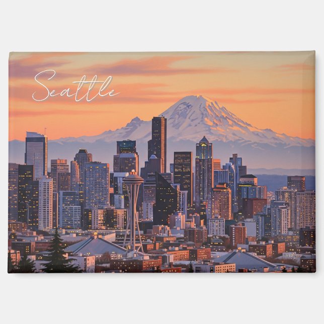 Imán Seattle Washington Mt Rainier Sunset (Anverso)