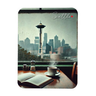 Imán Seattle Washington Rain Love Coffee