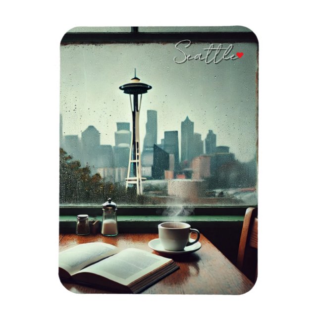 Imán Seattle Washington Rain Love Coffee (Vertical)