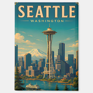 Imán ☕ Seattle Washington Recuerdo de Vacaciones Retro