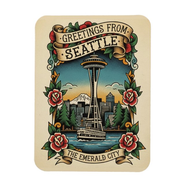 Imán Seattle Washington Retro Vintage (Vertical)
