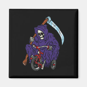 Imán Segador montando bicicleta Halloween espeluznante