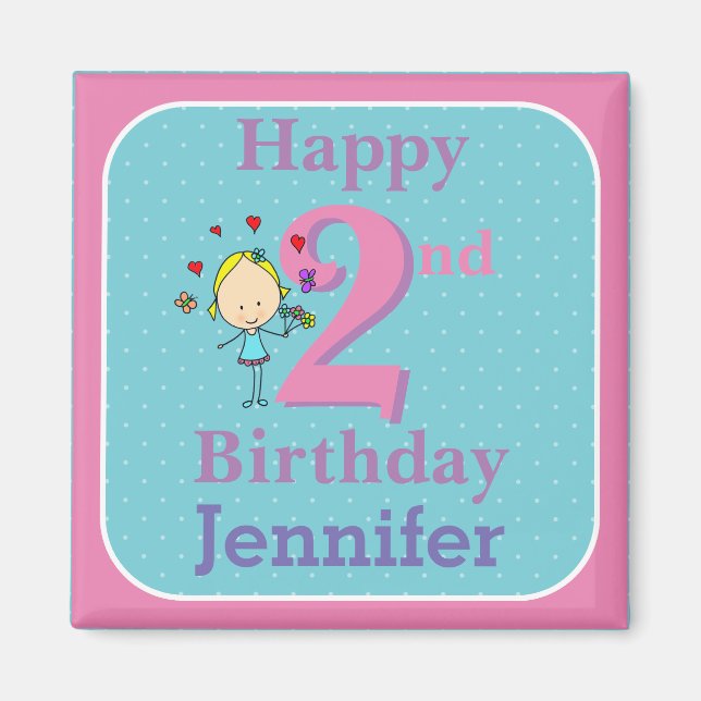 Imán Segundo cumpleaños, dos años, niña (Frente)