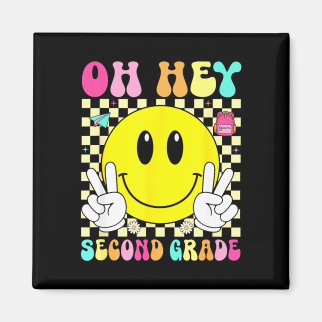 Imán Segundo grado sonrisa retro vuelta a clases primer (Frente)