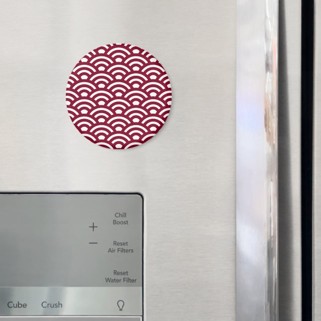 Imán Seigaiha, olas, japonés, burdeos y blanco (In situ (nevera))