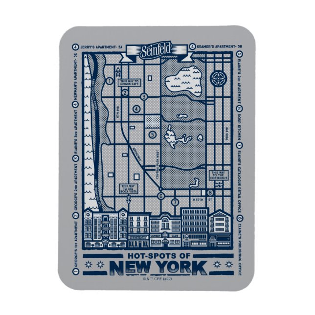 Imán Seinfeld | Puntos calientes del mapa de Nueva York (Vertical)