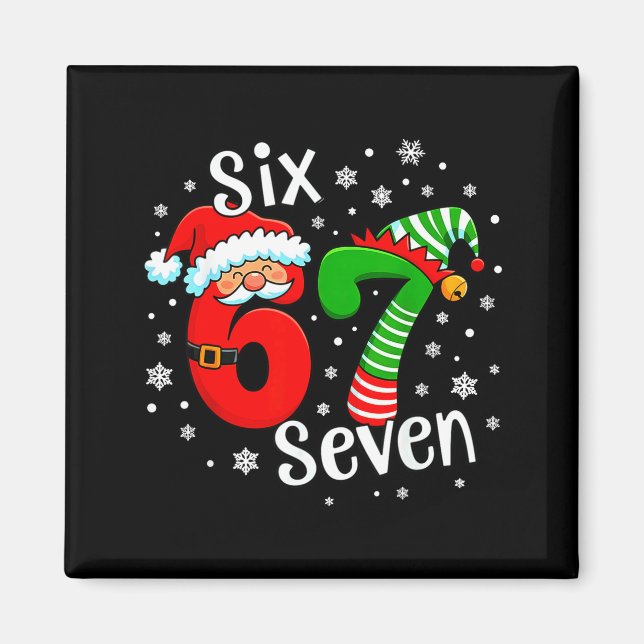 Imán Seis Siete 67 Meme 6 7 Elfo Santa Navidad  (Frente)