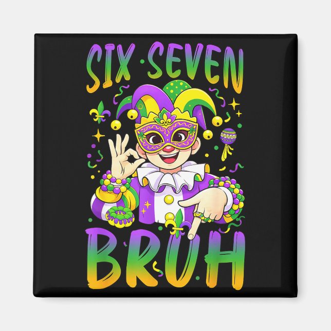 Imán Seis Siete Bruh Mardi Gras Duende Sombrero de Bufó (Frente)