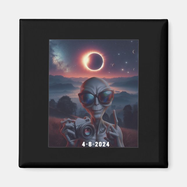 Imán Selfie Con Eclipse Solar 2024 Con Gles Retro (Frente)