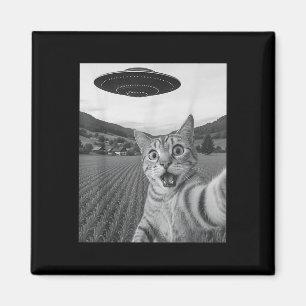 Imán Selfie de gato con Alien Ufo Funny Cat Funny Alien