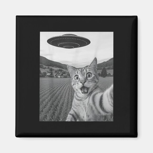 Imán Selfie de gato con Alien Ufo Funny Cat Funny Alien (Frente)