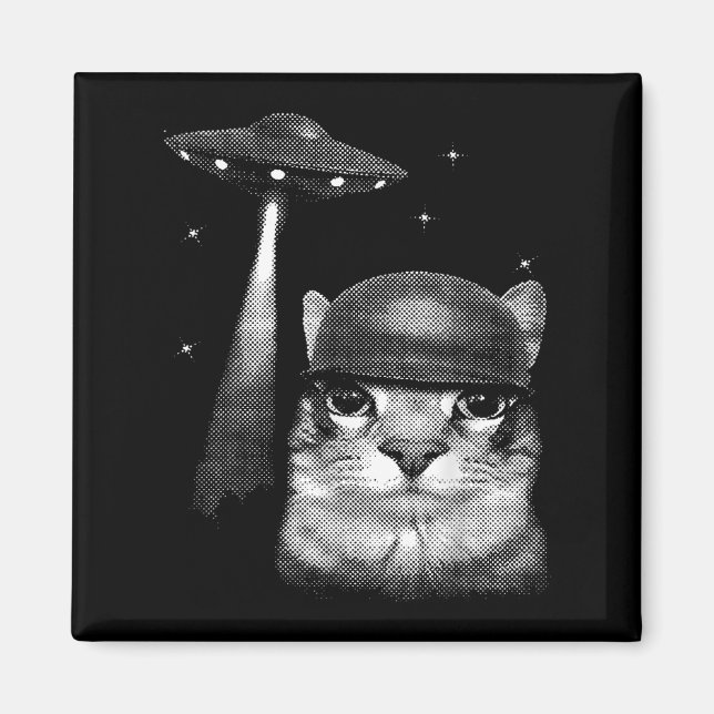 Imán Selfie De Gato Con Alien Ufo Graciosos Regalos De  (Frente)