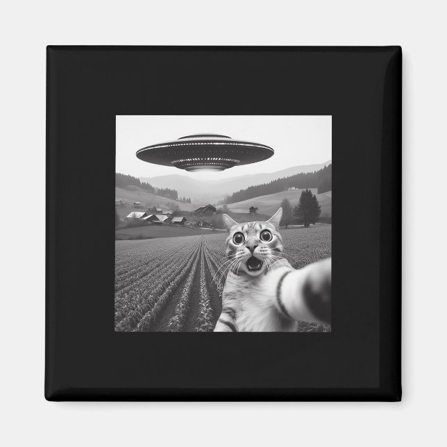 Imán Selfie De Gato Con Alien Ufo Graciosos Regalos De  (Frente)