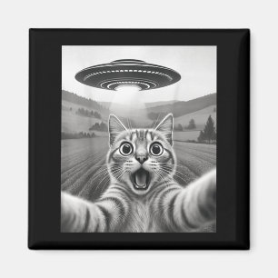 Imán Selfie de gato con ovni alienígena divertido para 