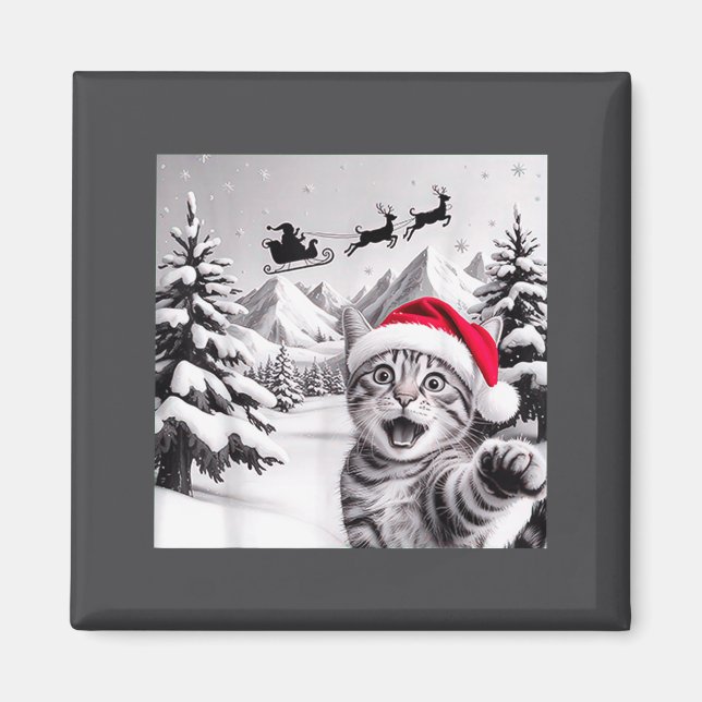 Imán Selfie de gato con Santa (Frente)
