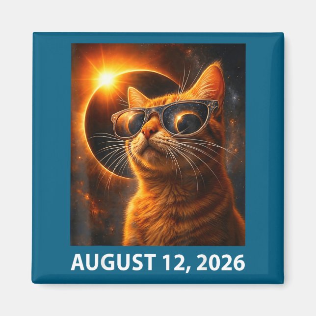 Imán Selfie de gato eclipse total solar 2026 12 de agos (Frente)