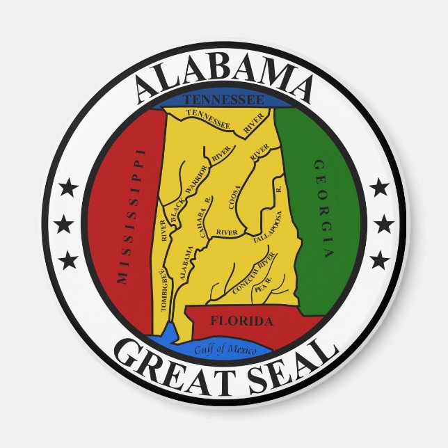 Imán Sello de Alabama símbolo de la bandera de estados  (Frente)