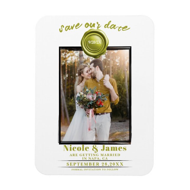 Imán Sello de Cera Chartreuse Foto Boda Save the Date (Vertical)