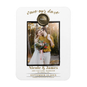 Imán Sello de Cera Dorada Foto de Boda Save the Date