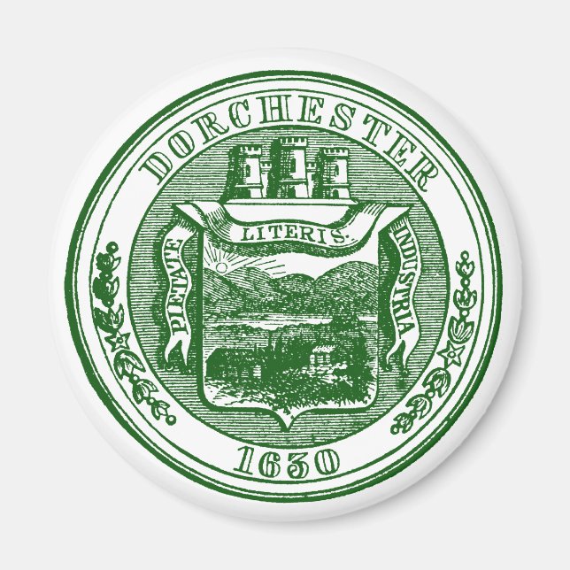Imán Sello de Dorchester Massachusetts, verde (Frente)