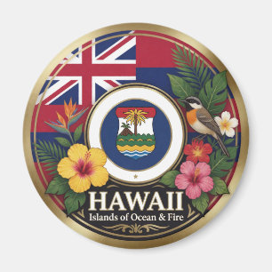 Imán Sello de la bandera de Hawái y símbolos de la isla