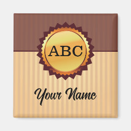 Imán Sello dorado con iniciales y nombre personalizado