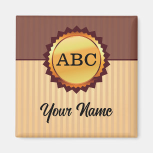 Imán Sello dorado con iniciales y nombre personalizado