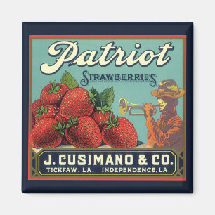 Imán Sello Vintage Fruit Label Art Patriot Strawberries