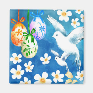 Imán Semana Santa. Huevos de Pascua y palomas acuáticas