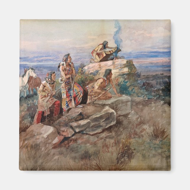 Imán Señal de humo, 1896, por Charles Marion Russell (Frente)
