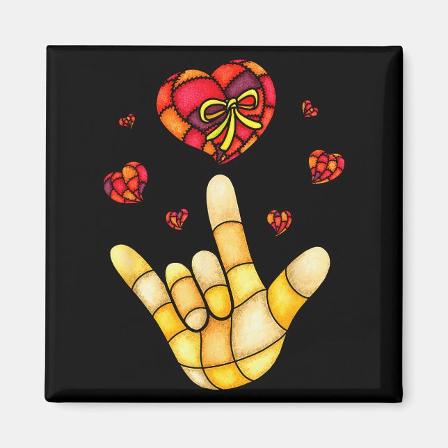 Imán Señal de Lenguaje de Manos 'Te Amo' Asl - Corazone (Frente)