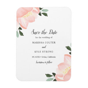 Imán Sencilla elegancia floral Rubor Pink Save the Date