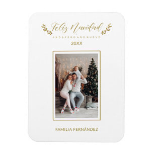 Imán Sencilla Elegante Chic Navidad Foto Familia Españo