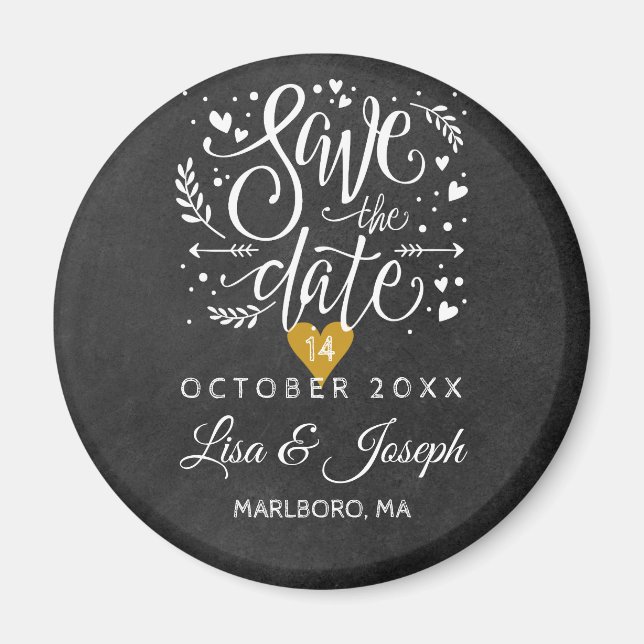 Imán Sencilla escritura de Chalkboard Gold Heart Save t (Frente)