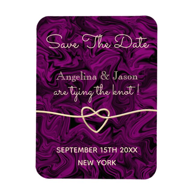 Imán Sencilla invitación de boda en morado para guardar (Vertical)